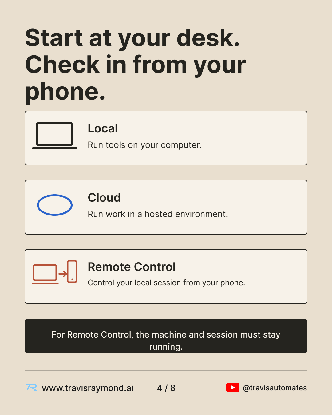 Comparison of Claude Code local, cloud, and Remote Control execution modes.